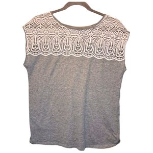 Loft Vintage Soft Gray White Crochet Top Size Medium